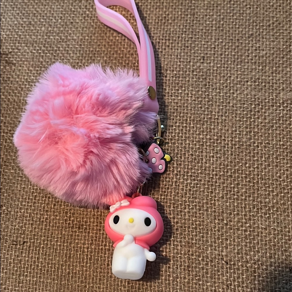 Pink Fluffy Key wristlet  with my melody, Sanrio character